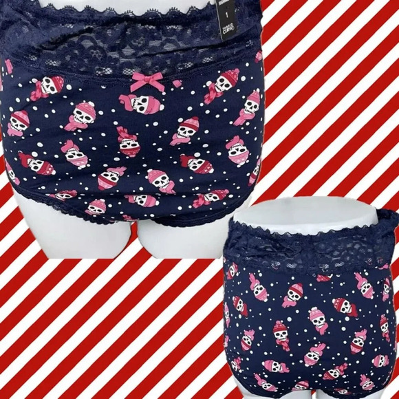 Torrid 1 Winter Skull Snow Print Lace Waistband Cotton Highwaist Cheeky Panties - Picture 1 of 5